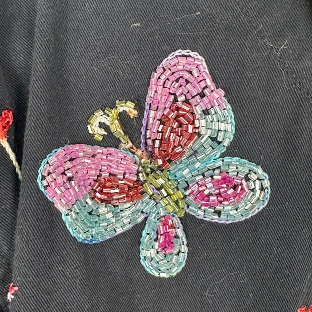 Quacker Factory Blazer Womens 2X Black Sequin Flower Butterfly Embroidered Boho - Picture 4 of 13